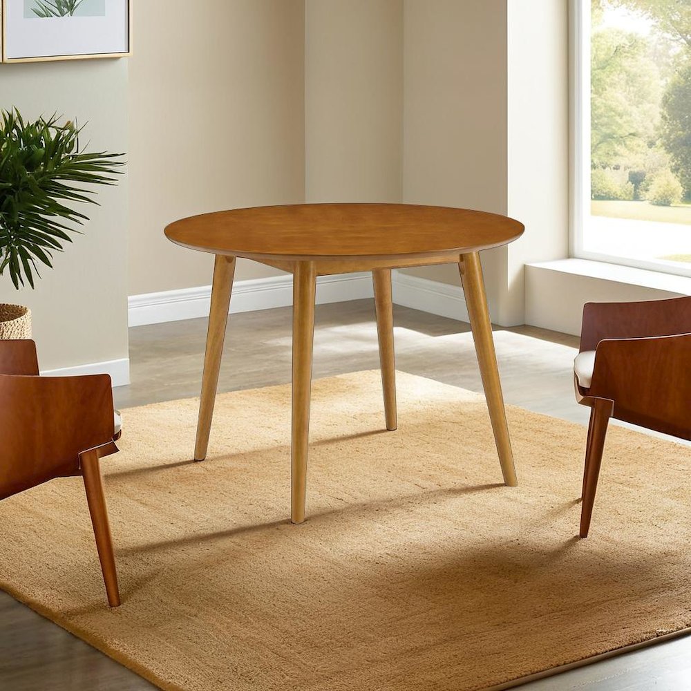 Stylish Round Dining Table in Acorn Finish for Compact Dining Spaces