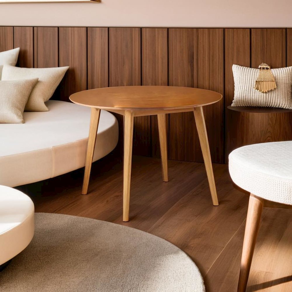 Stylish Round Dining Table in Acorn Finish for Compact Dining Spaces