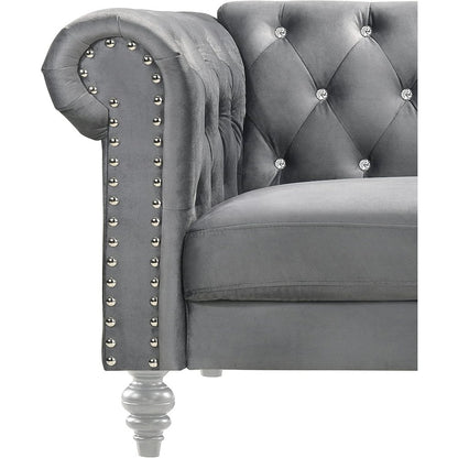 Furniture Emma Velvet Fabric Sofa with Rolled Arms in Gray