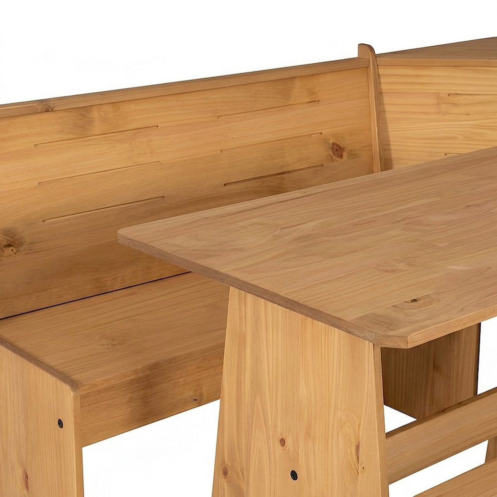 Solid Pine Corner Breakfast Nook Dining Set with Storage Bench, Natural