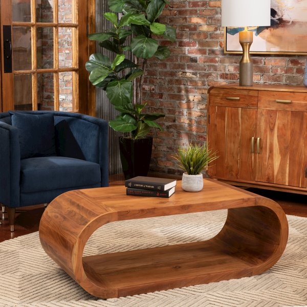 The Wood Cocktail Table Brown Wood 51x23x18" Modern Style