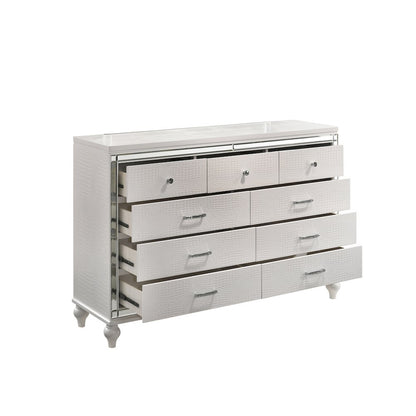 Furniture Valentine Solid Wood Dresser with 9 Drawers in White