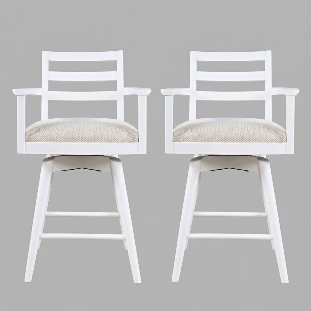Axis Mid-Century Modern Upholstered Ladderback Swivel Barstool - Set of 2