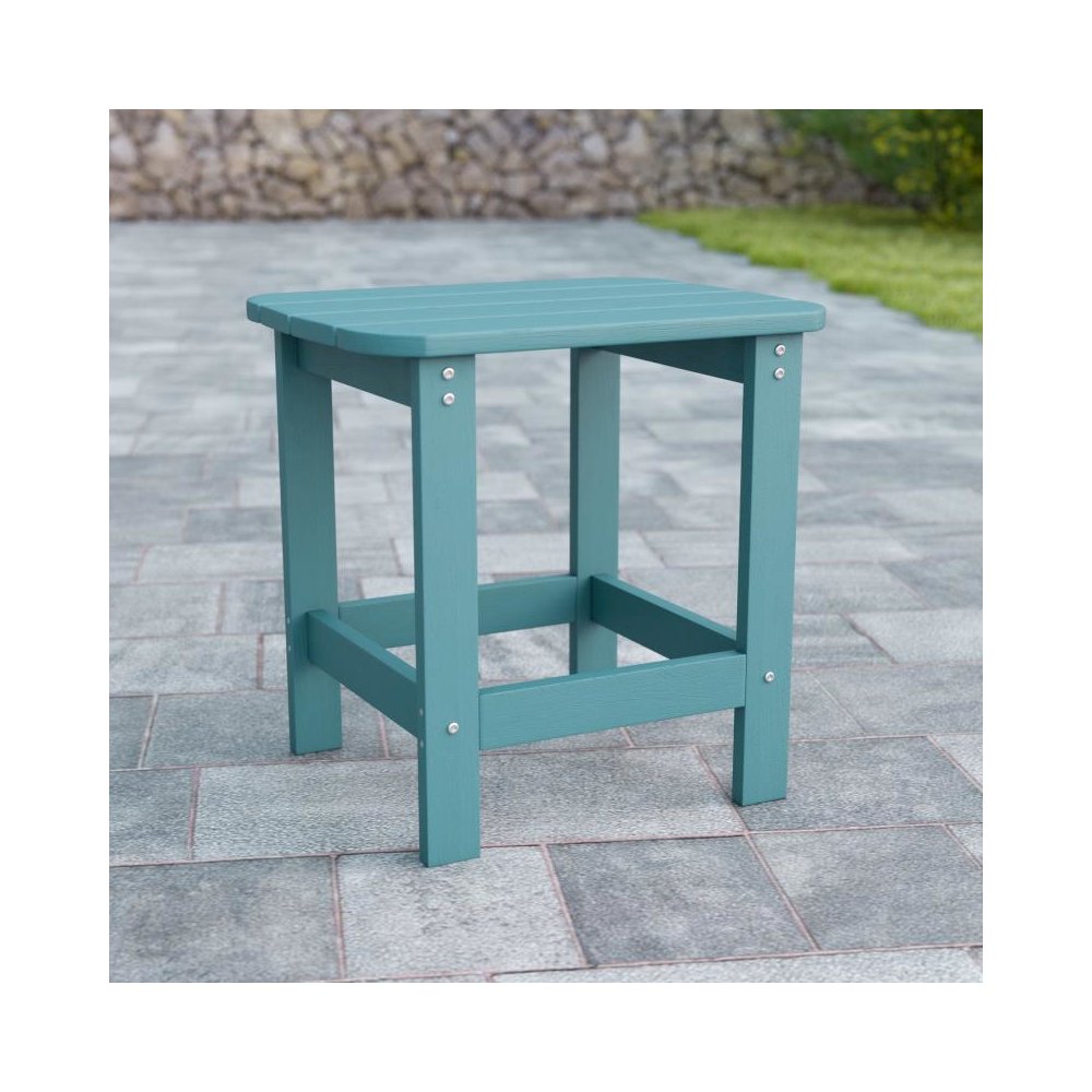 All-Weather Poly Resin Wood Adirondack Side Table in Sea Foam