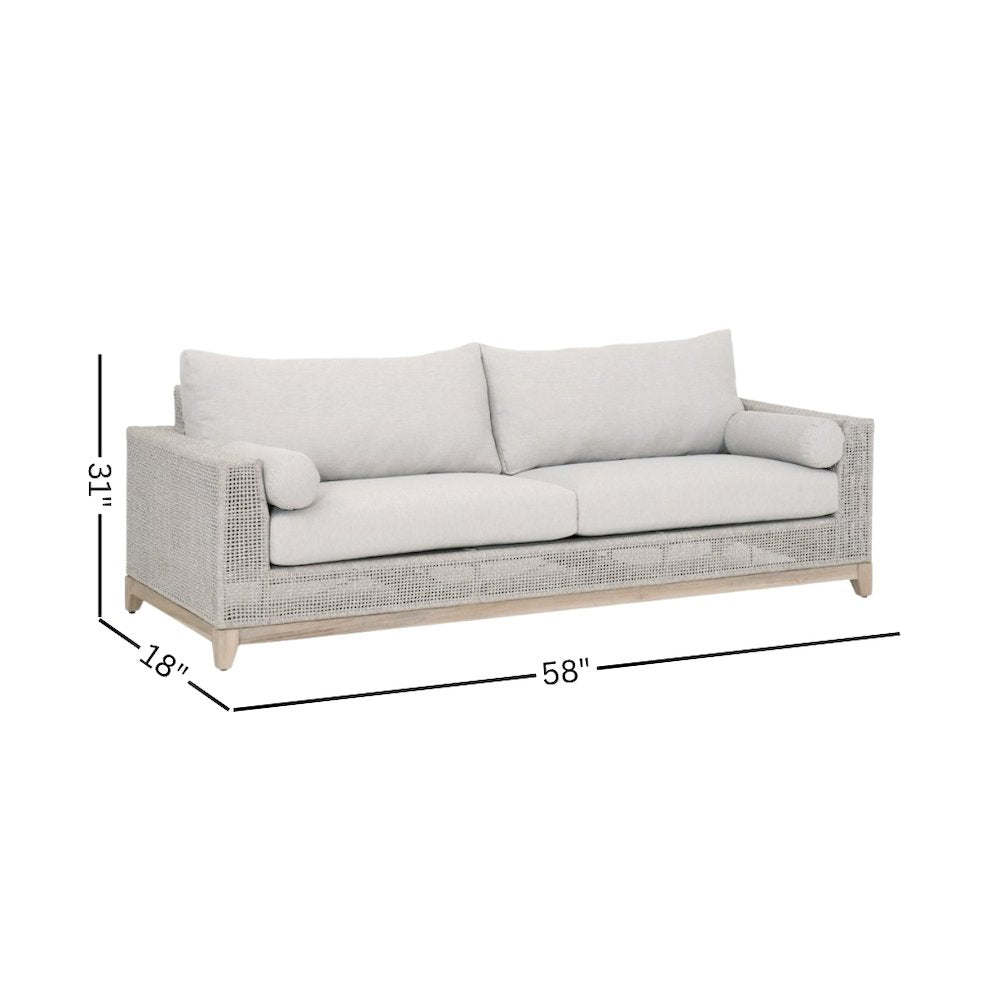 White Outdoor Sofa 90 Inches, Teak Base, Rope Weave, Removable Cushions