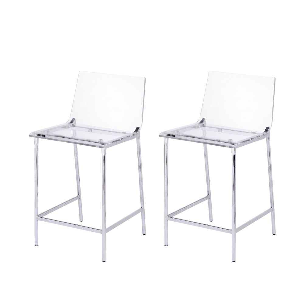 Clear Chrome Lucite Acrylic Counter Stool Set of 2