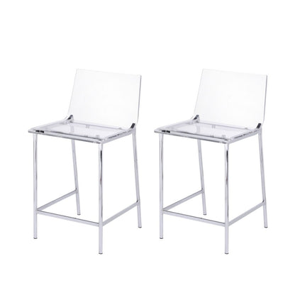 Clear Chrome Lucite Acrylic Counter Stool Set of 2
