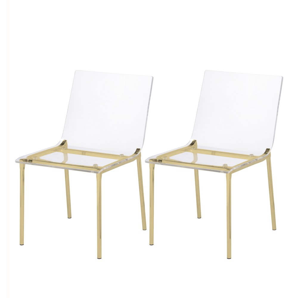 Gold Lucite Acrylic Ghost Clear Dining Chair Set of 2