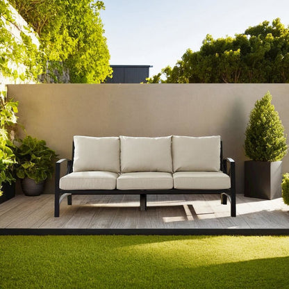Stylish Outdoor Metal Sofa in Oatmeal and Oil Rubbed Bronze Finish