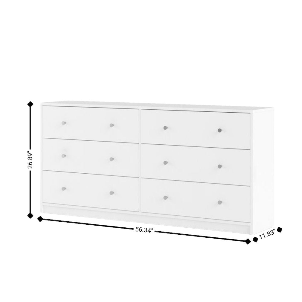 Furnifact -  White Dresser for Bedroom – Modern 6 Drawer Dresser with Spacious Storage – Sleek White Dresser and Bedroom Dresser for Clothes and Essentials
