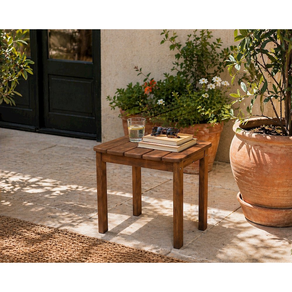 Acacia Outdoor End Table in Brown Solid Wood for Patio and Garden