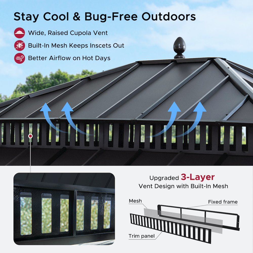 14 ft. x 12 ft. Kingston Extra-Tall, Wide Hardtop Wood Gazebo