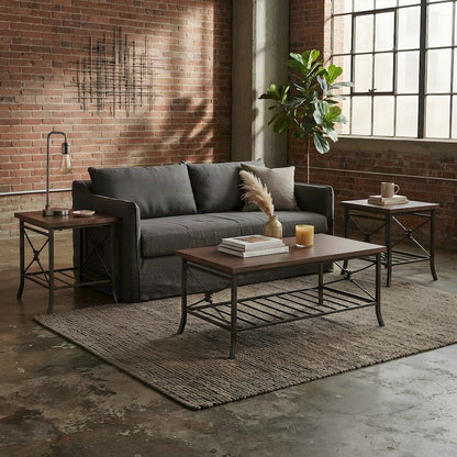Metal Occasional Table with Plank-Style MDF Top and Slatted Shelf, Set of 3