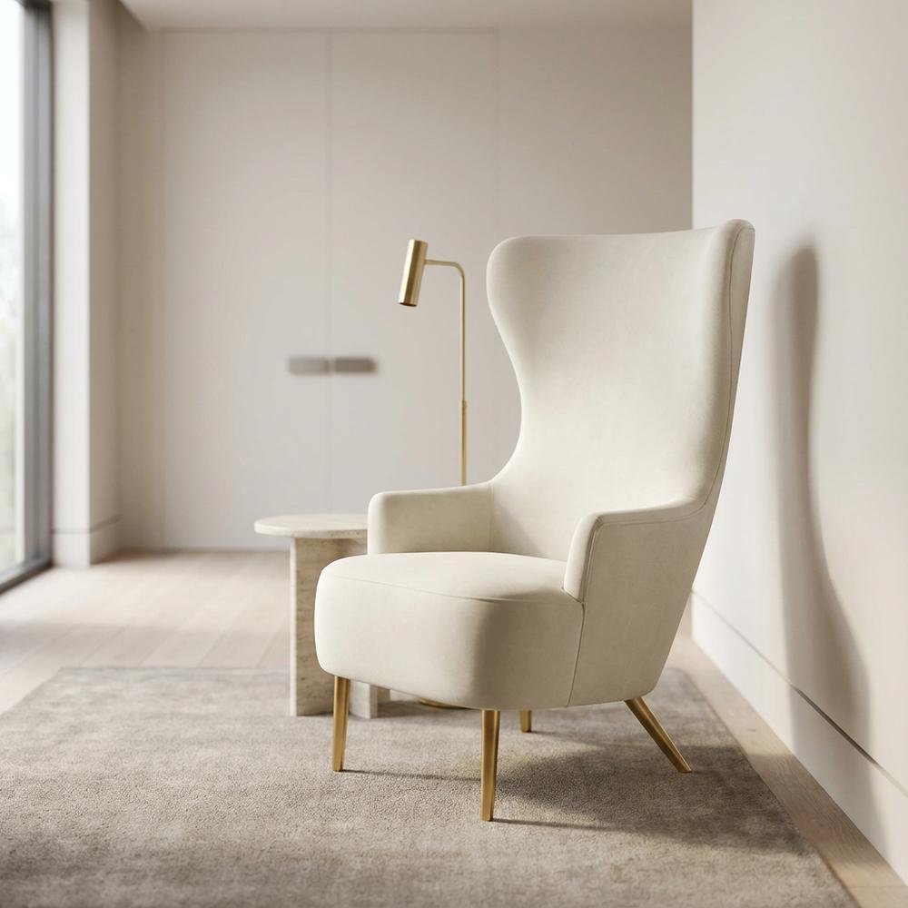 Cream Wingback Armchair with Padded Upholstery and Stylish Design
