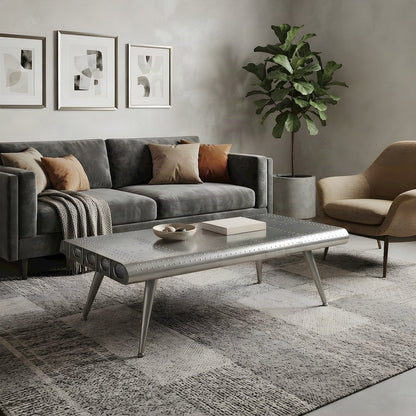 Silver Aviation Coffee Table, Airplane Desk with Iron and Wood Solids