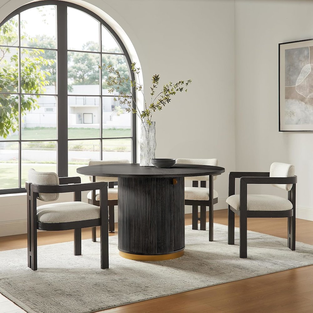 Tappelle Mid-Century Modern Fully Assembled Dining Arm Chairs, Set of 2, Black