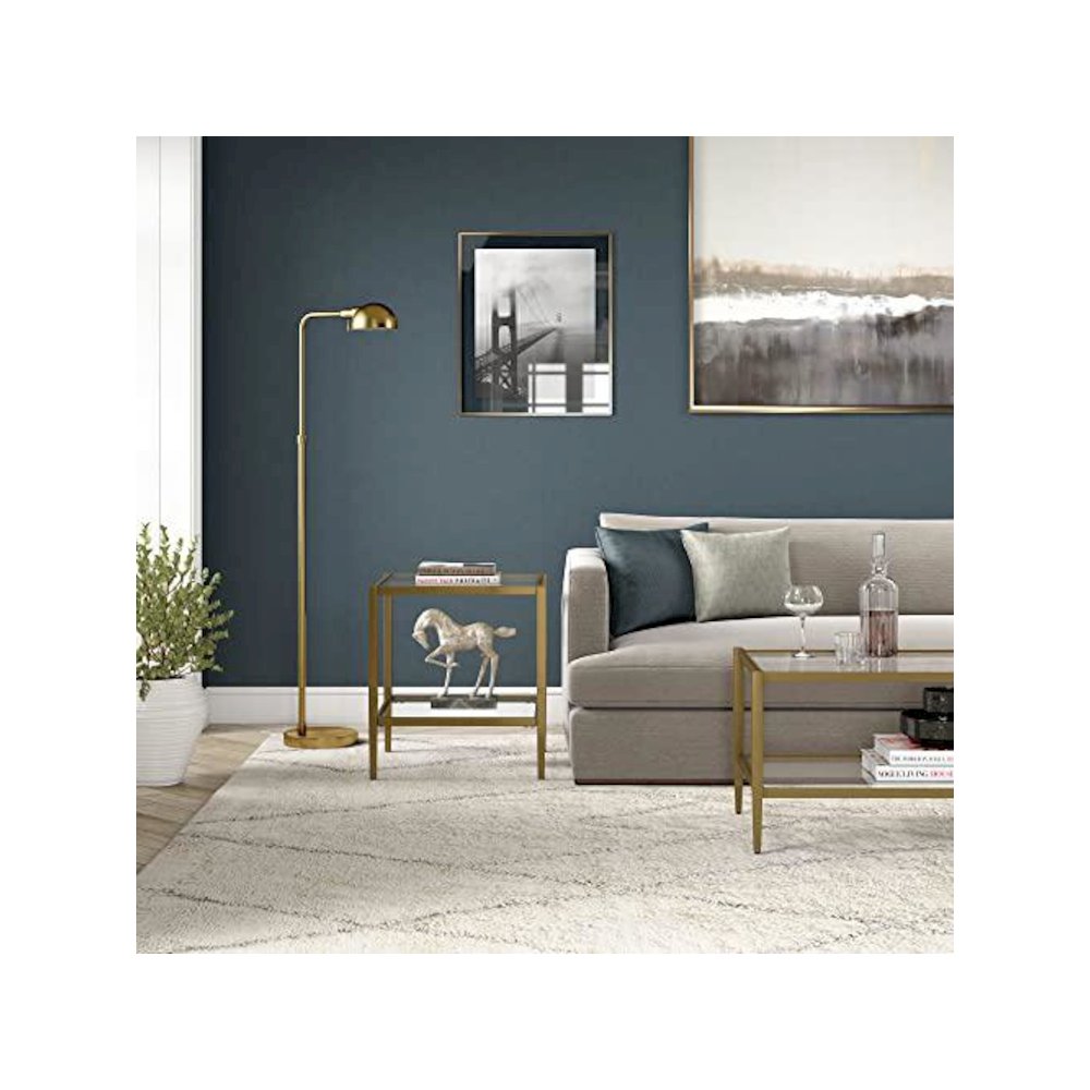 Hera 20'' Wide Square Side Table with Clear Shelf in Antique Brass