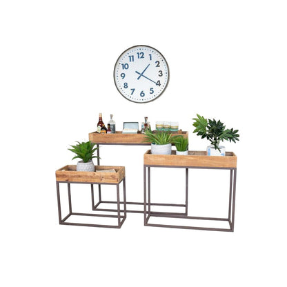 Set Of Three Rustic Recycled Wood Console Trays On Metal Bases