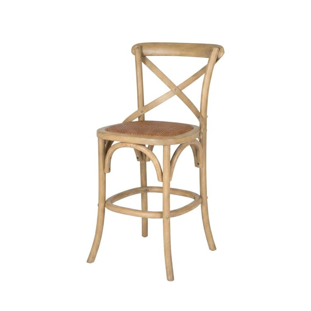 Brown Backrest Counter Stool with Foam Cushioning and Wood Frame