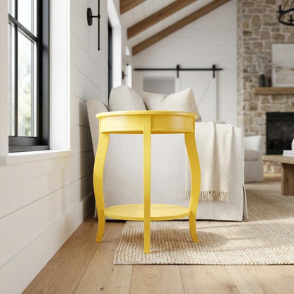 Yellow Round Coffee Table with Shelf and Modern Design