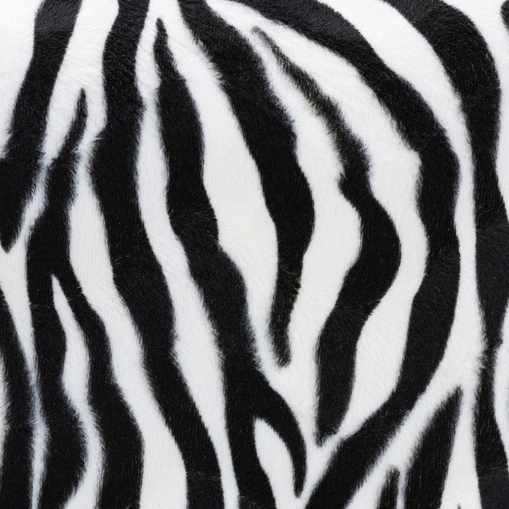 Zebra-print Patterned Fabric Brown Faux Leather Upholstered Accent Stool