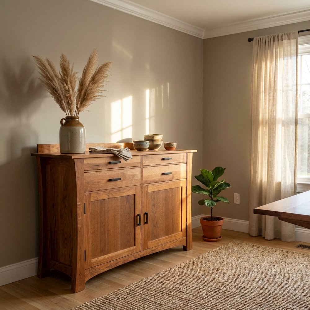Distressed Finish Sideboard in Solid American Hickory with Arts and Crafts Style