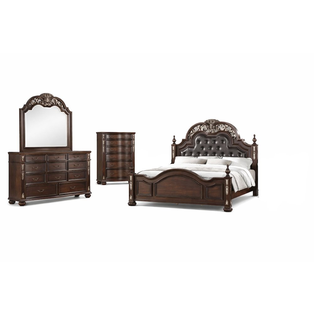Maximus 4-PC King Wood Bedroom Set with Chest in Madeira Brown