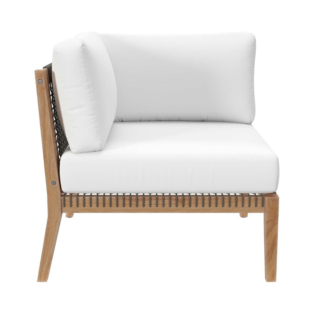 Outdoor Patio Teak Wood Corner Lounge Chair With Cushioned Seat