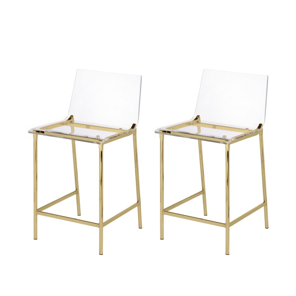 Gold Lucite Acrylic Tall Counter Glam Stool Set of 2
