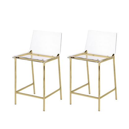 Gold Lucite Acrylic Tall Counter Glam Stool Set of 2