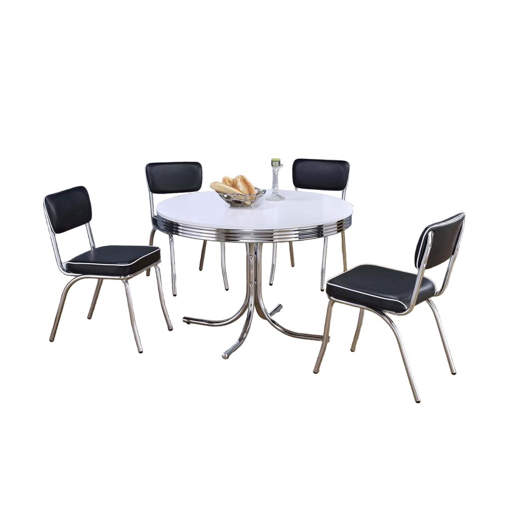 Sleek Round Dining Set Featuring 5 Pieces in Glossy White and Black Finish