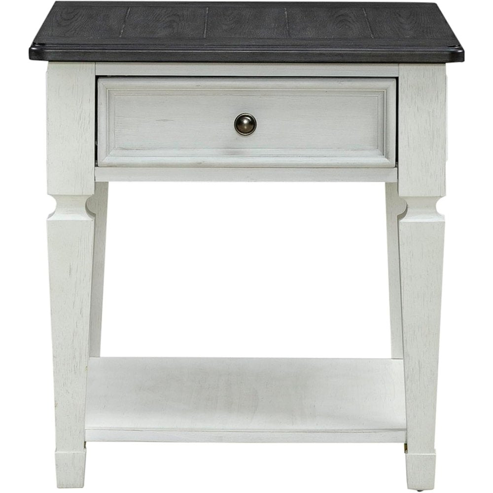 Allyson Park Drawer End Table in Wirebrushed White w/ Charcoal Top