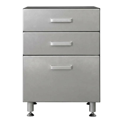 Vinyl Laminate Three-Drawer Storage Cabinet with Metal Accents for Garage