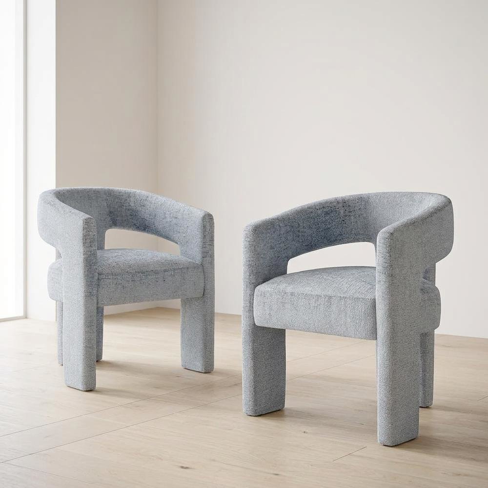 Jacquard Modern Accent Armchair, Sculptural Frame, Blue, Set of 2