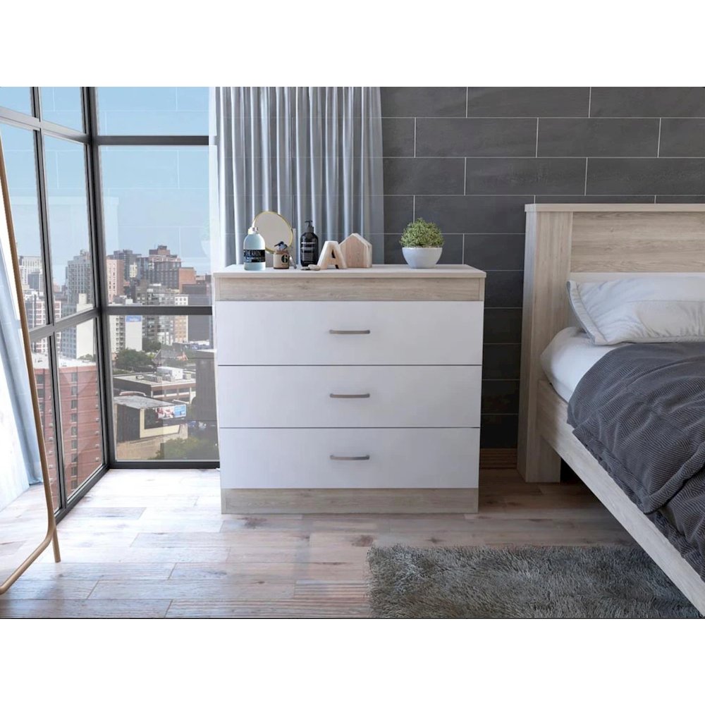 Melia Three Drawer Dresser Light Gray / White MDF