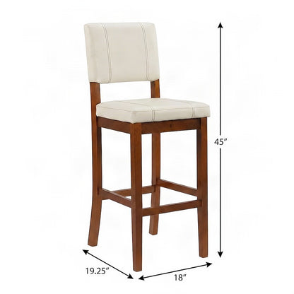Mid-Century Faux Leather Bar Stool, Solid Hardwood Frame, Cream