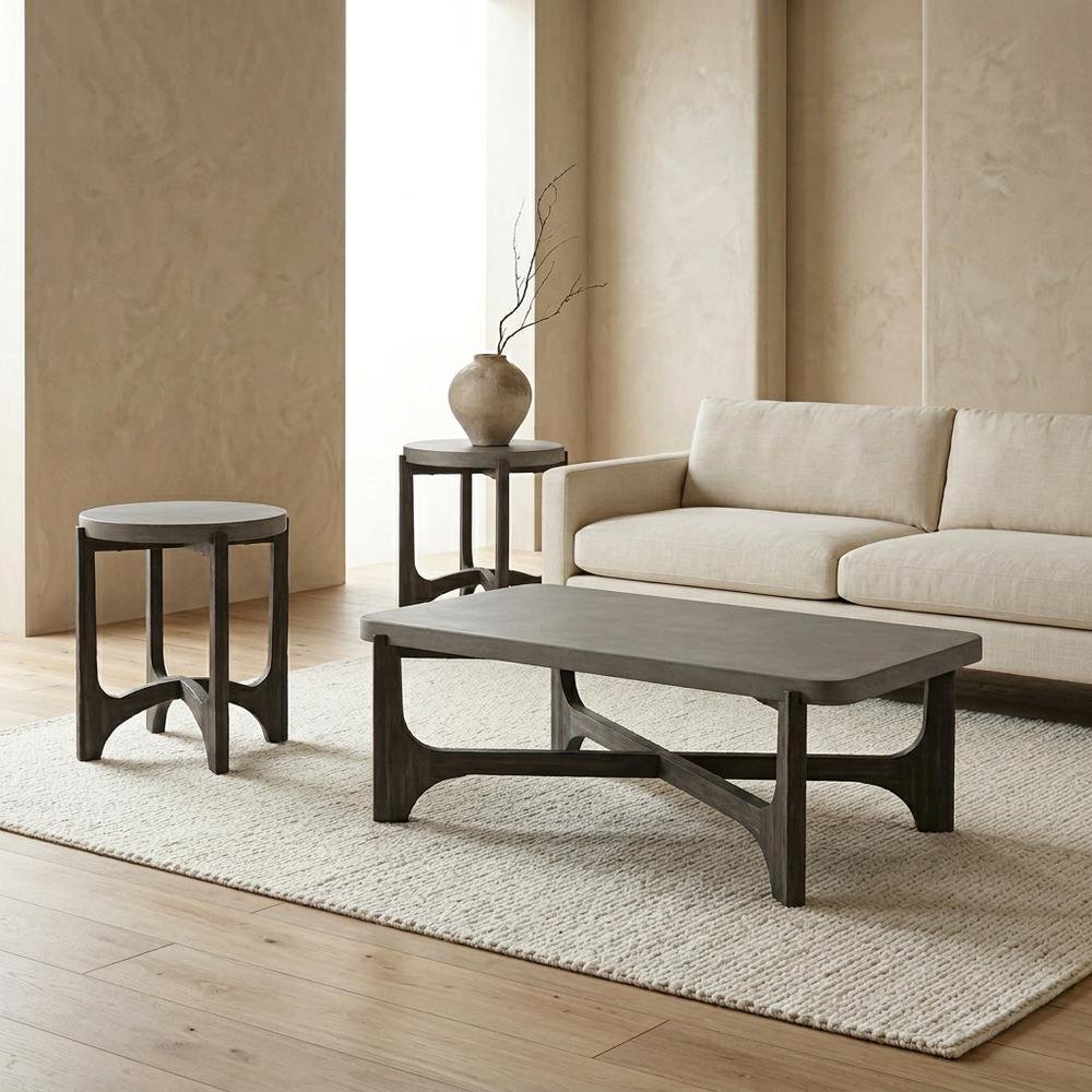 Living Room Set, Coffee Table Set of 3 with End Tables, Brown Wood