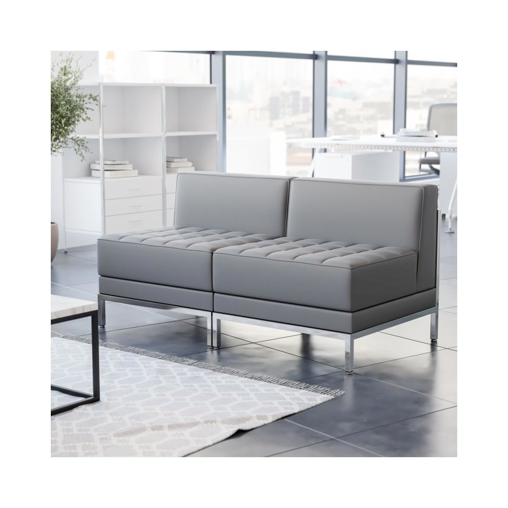 HERCULES Imagination Series 2 Piece Gray LeatherSoft Waiting Room Lounge Set - Reception Bench