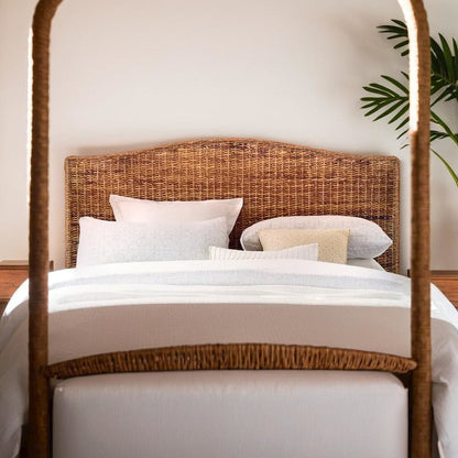 Elegant Brown King Size Headboard with Coastal Banana Leaf Weave Design