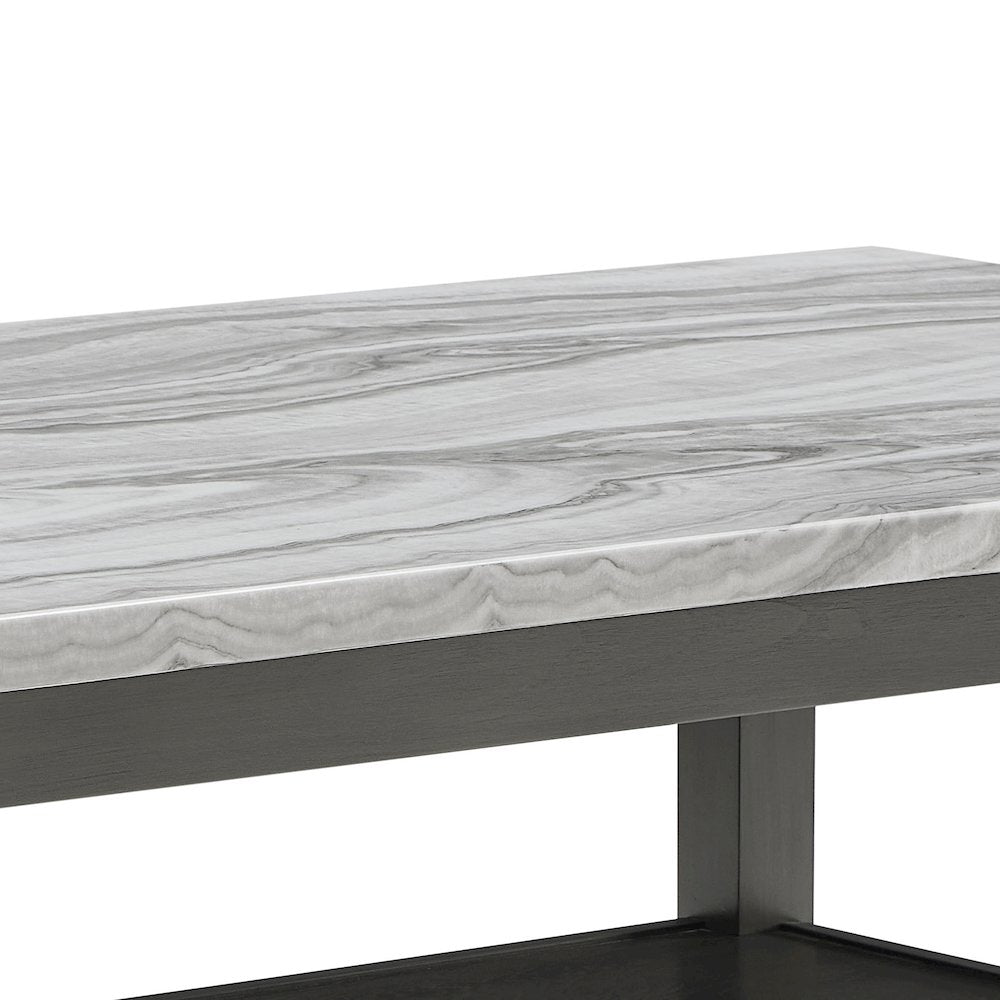 Selena 60" Gray Faux Marble Top Rectangular Dining Table with Storage Shelf