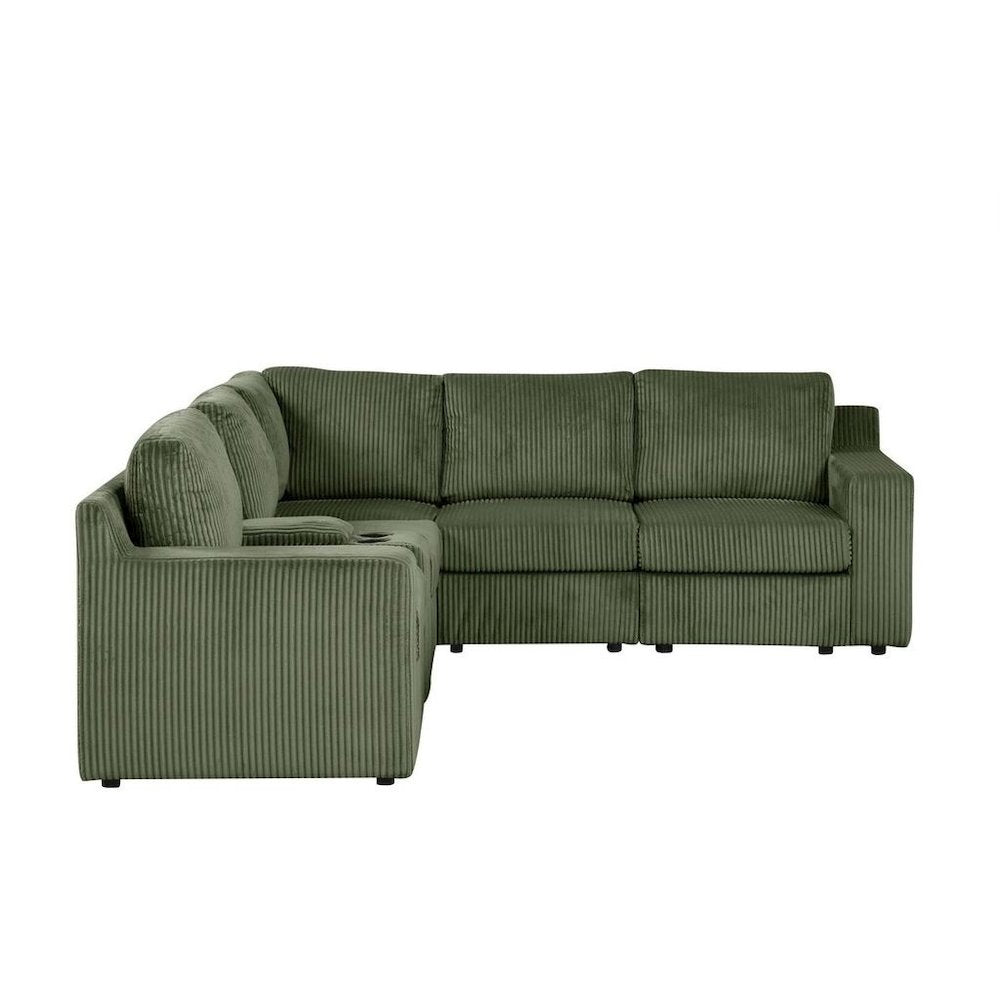 8-Piece Contemporary Modular Sectional Sofa with Storage and Cupholders, Green