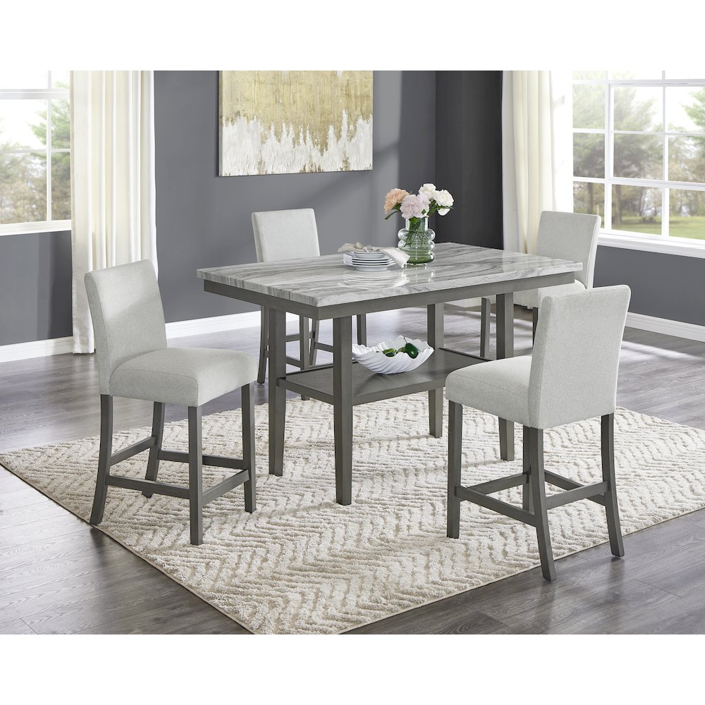 Selena 5-Piece 60" Rectangular Gray Faux Marble Counter Dining Set