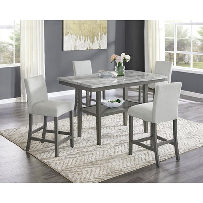 Selena 5-Piece 60" Rectangular Gray Faux Marble Counter Dining Set