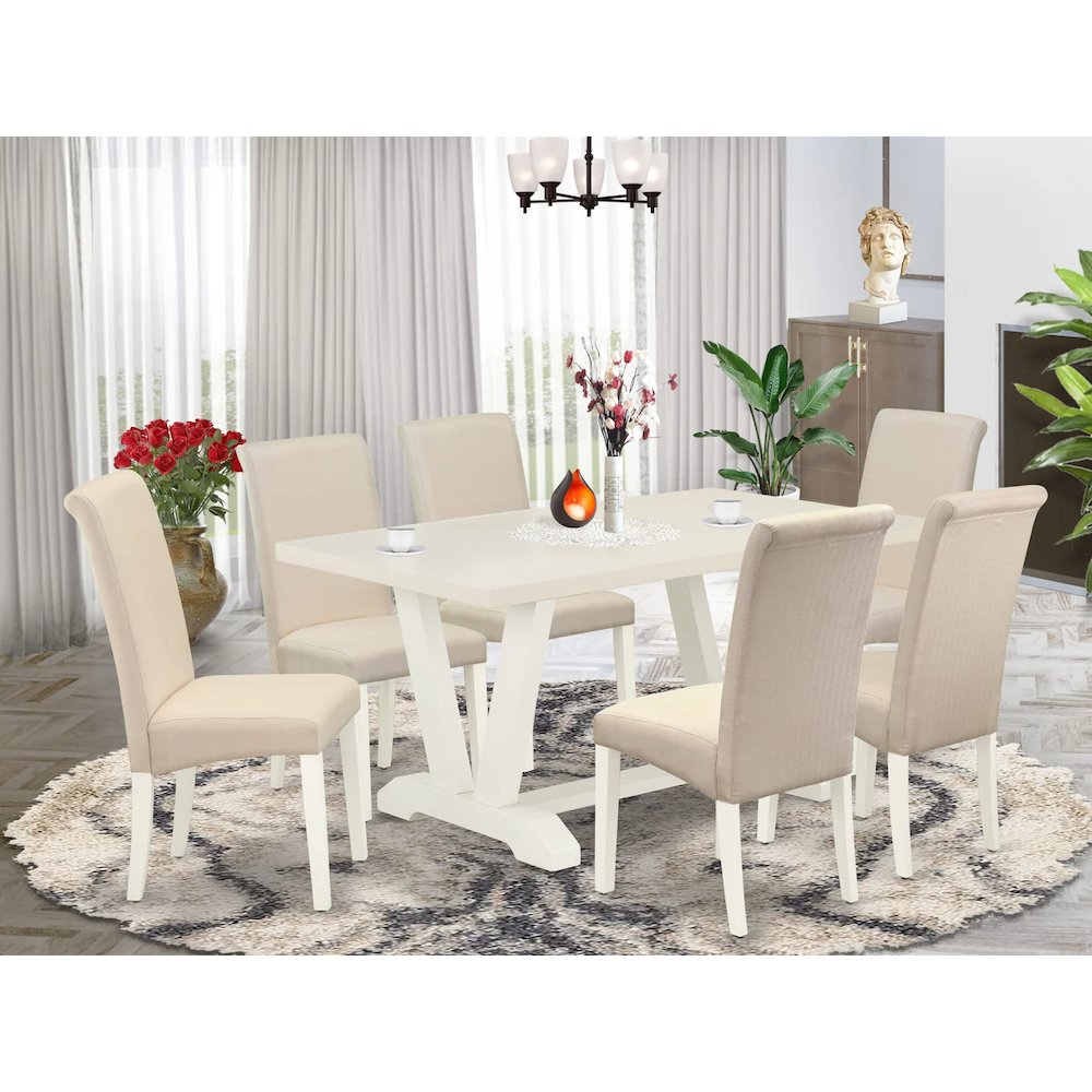 East West Furniture V026Ba201-7 - 7-Piece Kitchen Set - 6 Kitchen Parson Chair and a Dinner Table Hardwood Frame