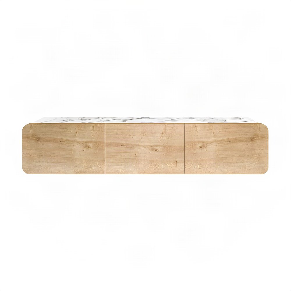 Wall Mounted Oval TV Stand in Walnut with Wooden Finish and Modern Design