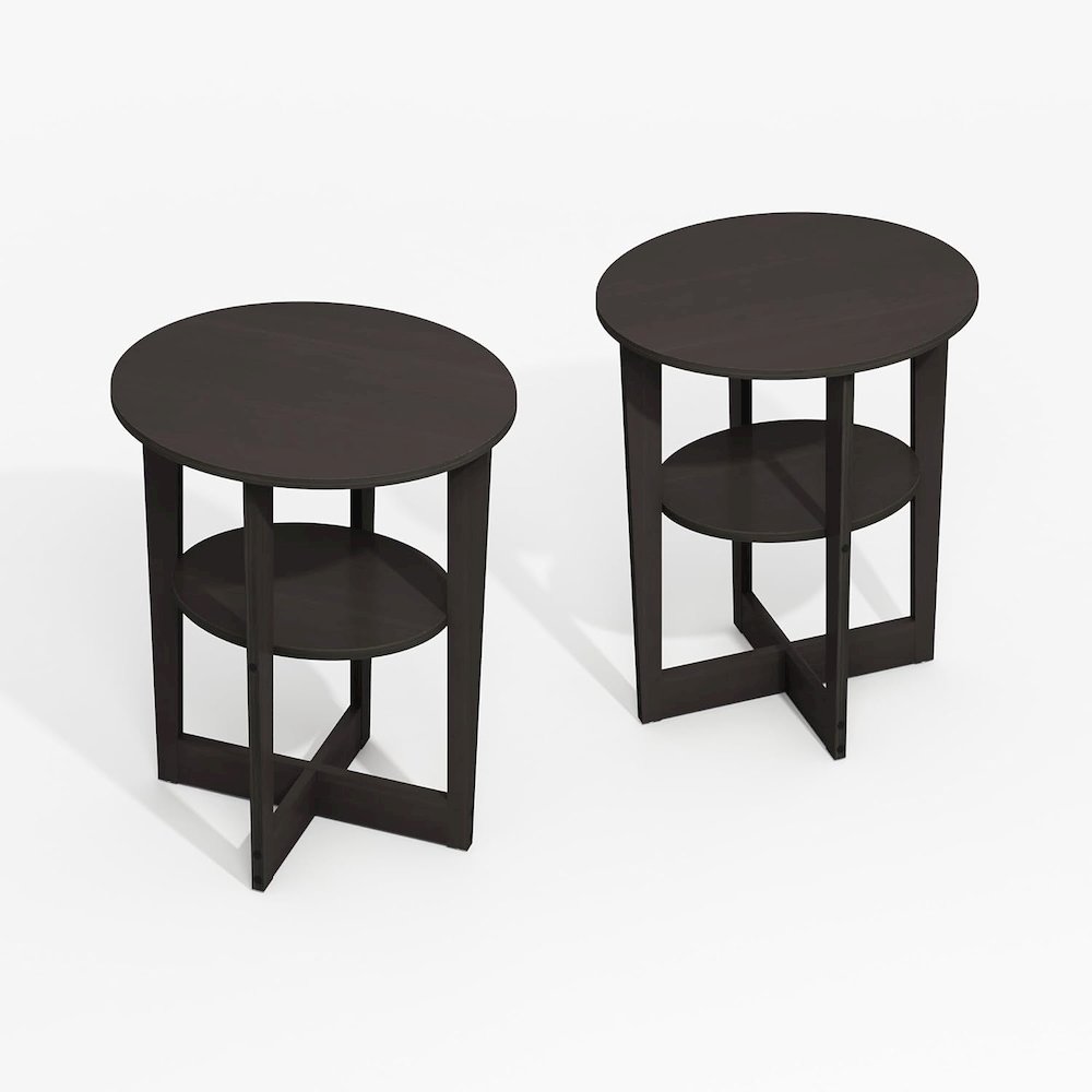 JAYA Oval End Table, Side Table, Black Walnut, Set of 2