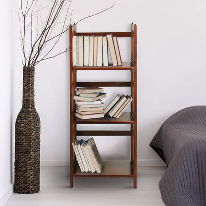 3-Shelf Folding Bookcase 14" Wide-Walnut