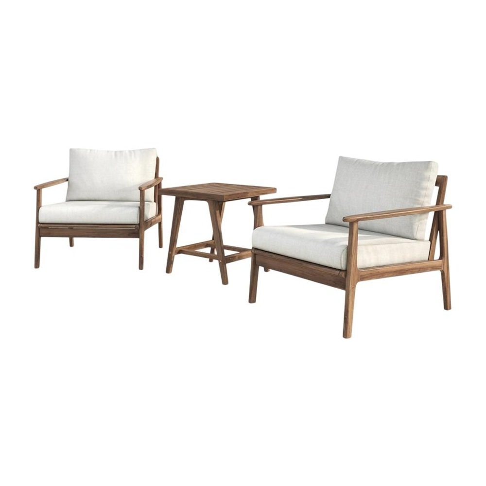 Ashton 3-Piece Wood Patio Conversation Set in Natural