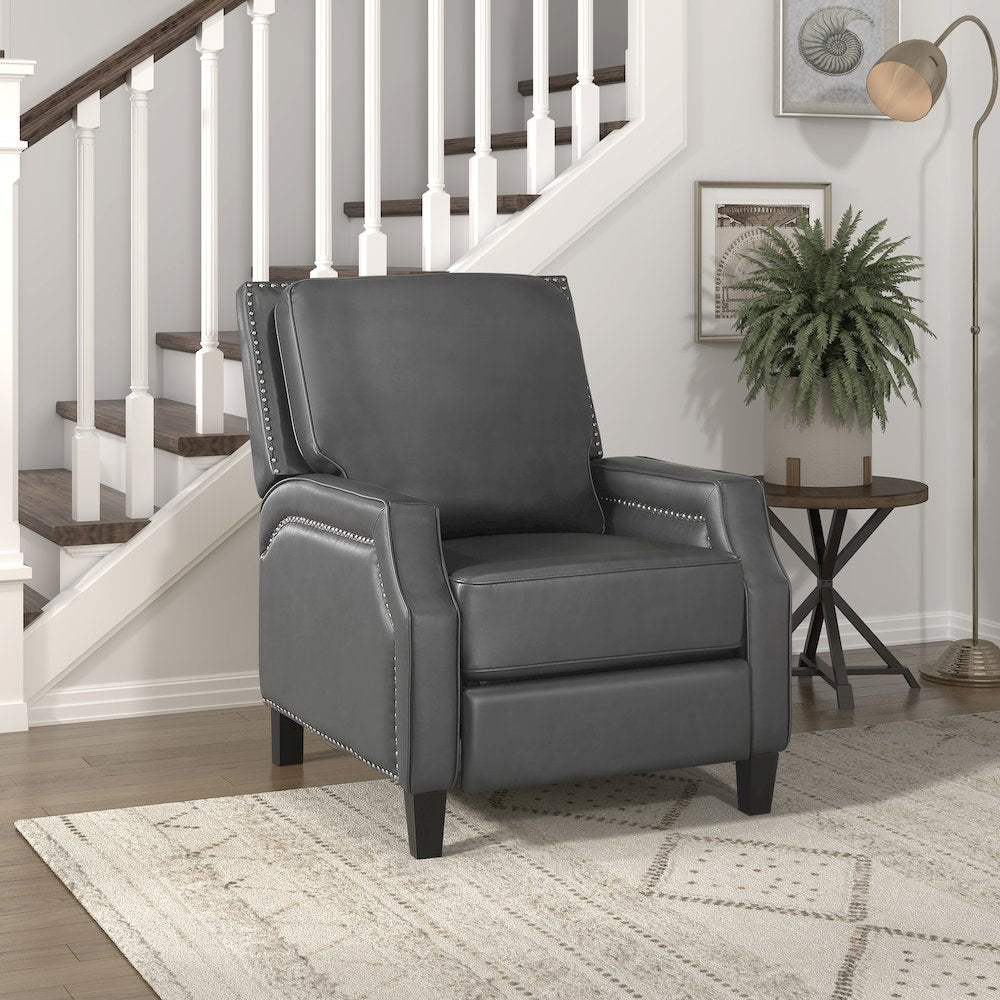 Lexicon Berenson Faux Leather Push Back Recliner in Gray