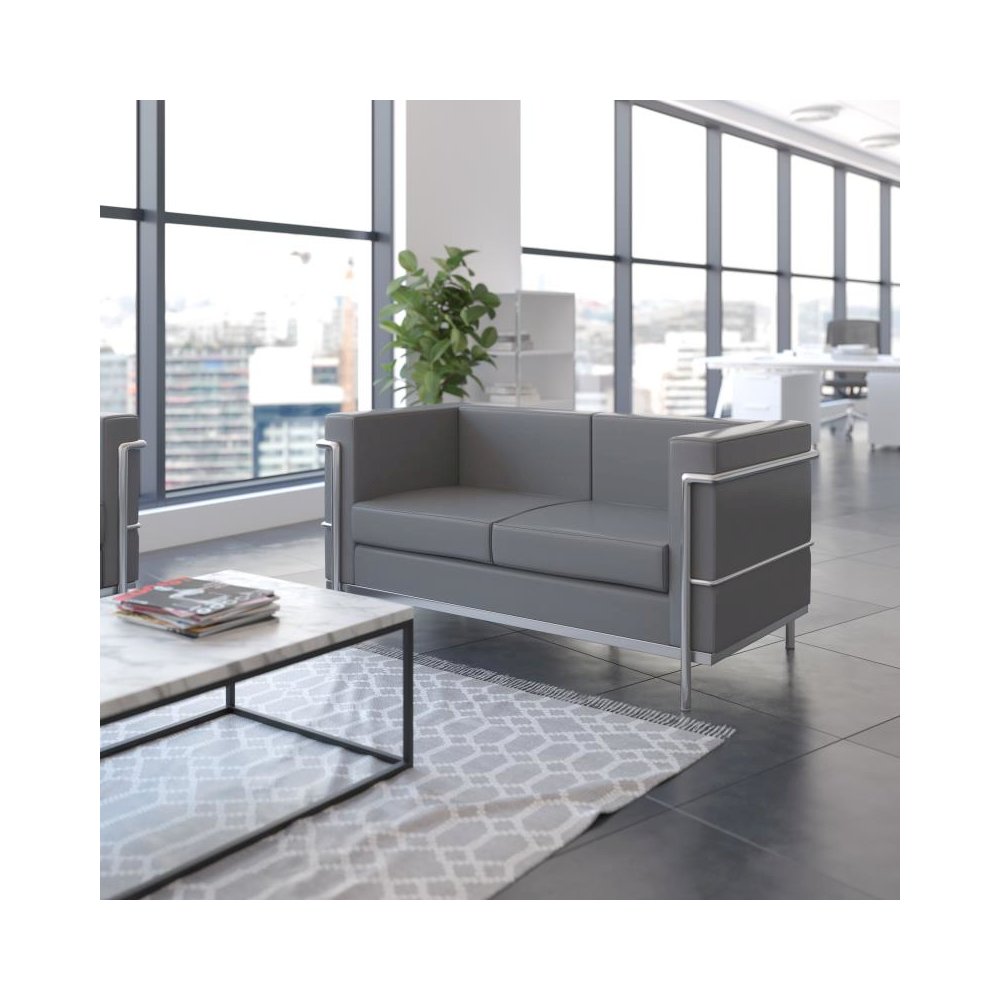 Hercules Regal Series Contemporary Gray LeatherSoft Loveseat with Encasing Frame